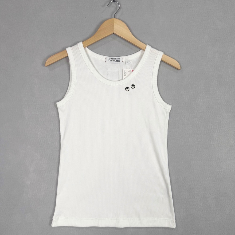Uniqlo Anya Hindmarch Tank Top Womens Medium Off White NWT Ribbed Eyes 477650